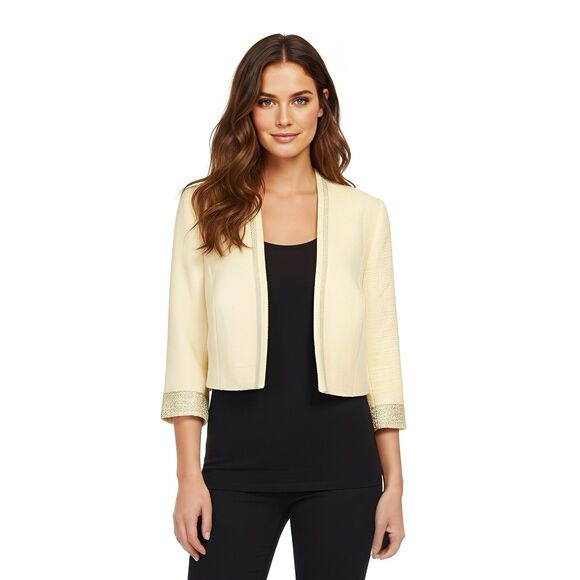 Sonia Pena Tweed Cropped Jacket Sz Large Bolero Mother Of The Bride Formal - Picture 1 of 13